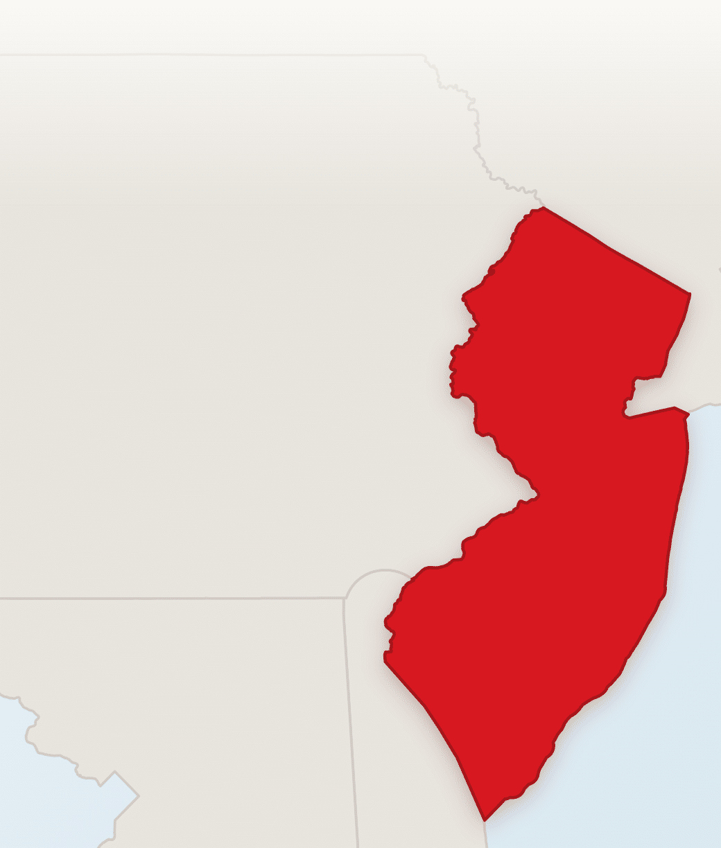 Map of New Jersey with the whole state highlighted as the Just Drains sewer and drain service area