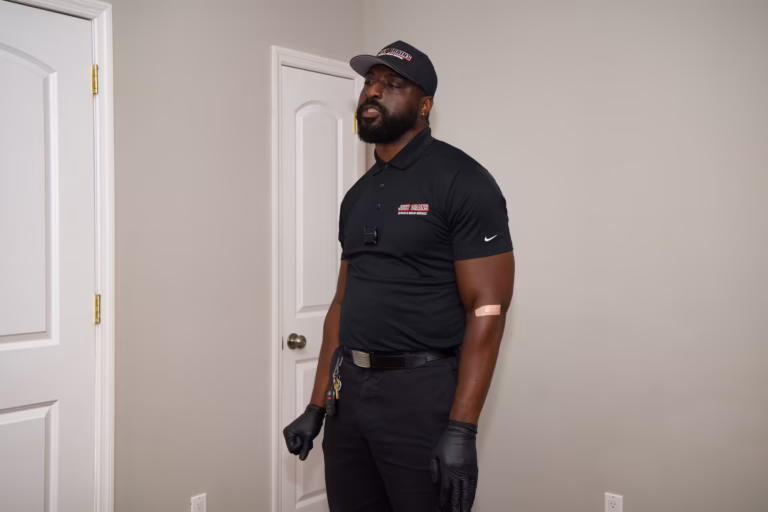 Just Drains technician ready for drain service call
